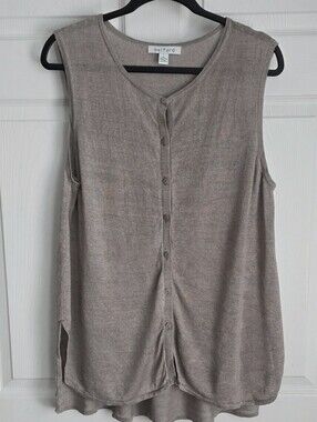 Belford 100% Linen Knit Sleeveless Button Front Top Vest Cardigan Taupe XL